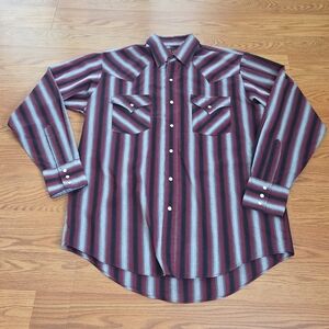 Vintage Plains Western Wear Men's M Striped Pearl Snap Long Sleeve Cowboy Shirt